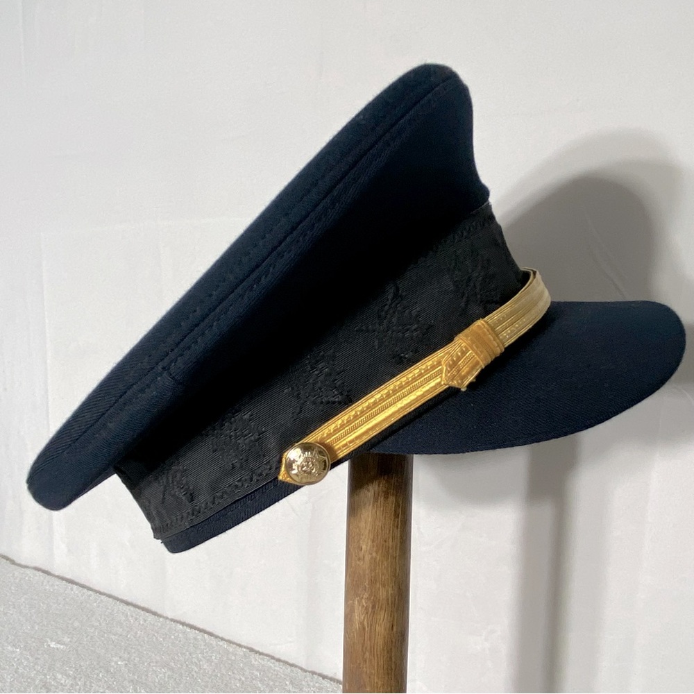 Vintage William Scully Navy Blue Black Uniform Hat W Gold Trim 7 1/8